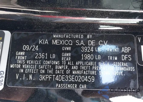 2025 Kia K4 Lx from USA, damaged, VIN 3KPFT4DE3SE020459